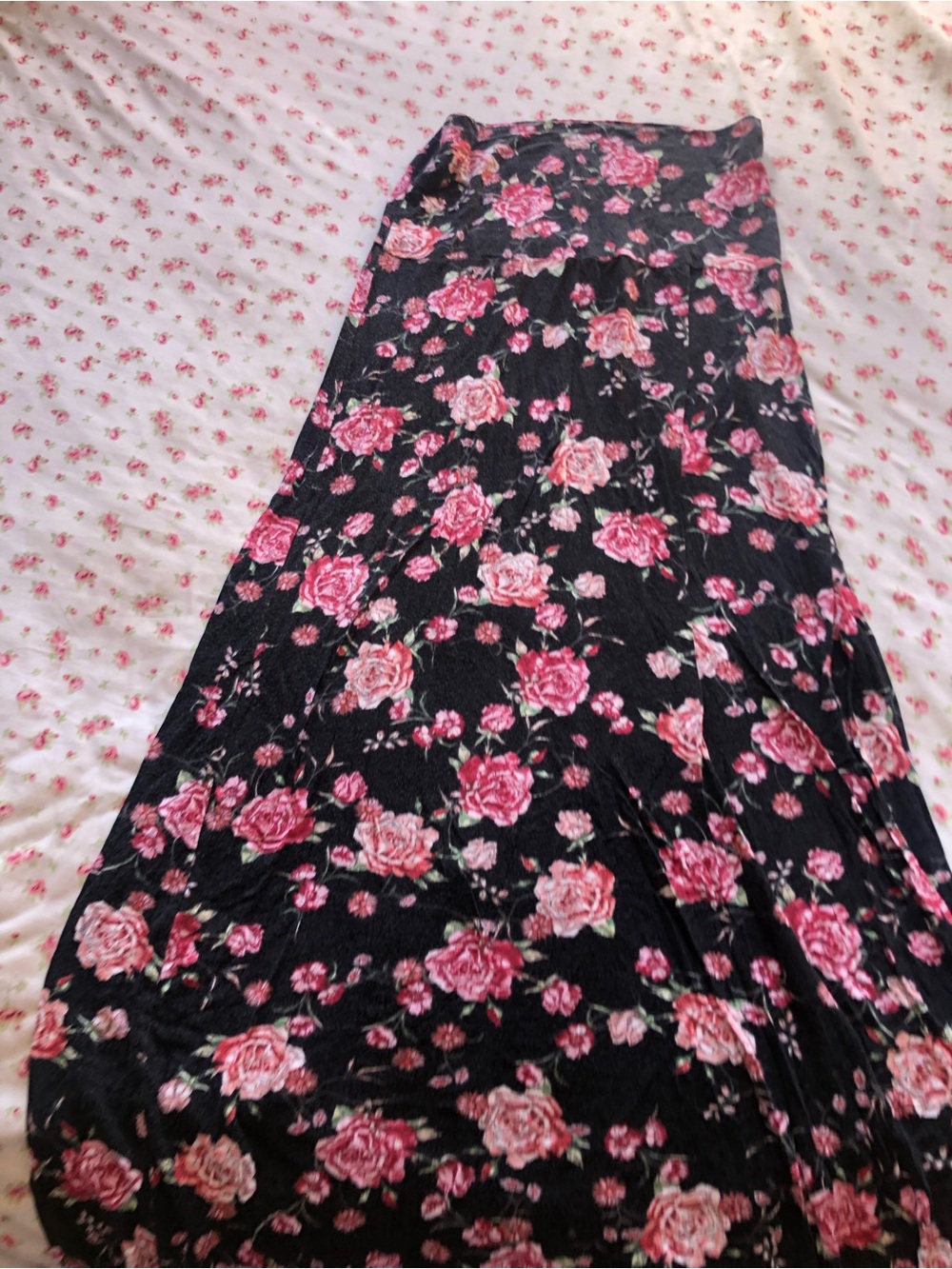 Black Maxi Skirt with Pink Rose Print - Picture 2 of 12